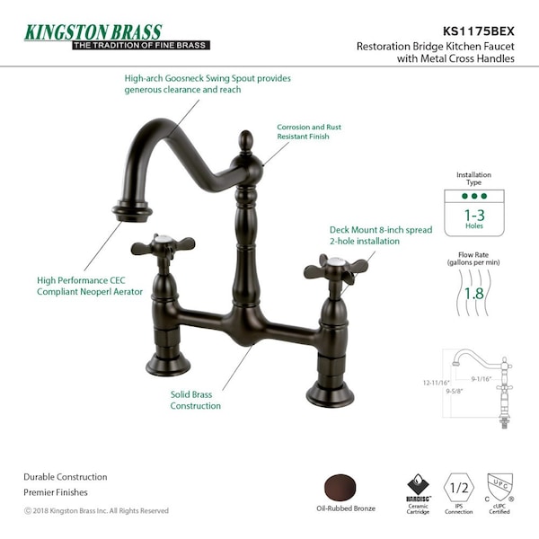 KS1175BEX Essex Bridge Kitchen Faucet, Oil Rubbed Bronze